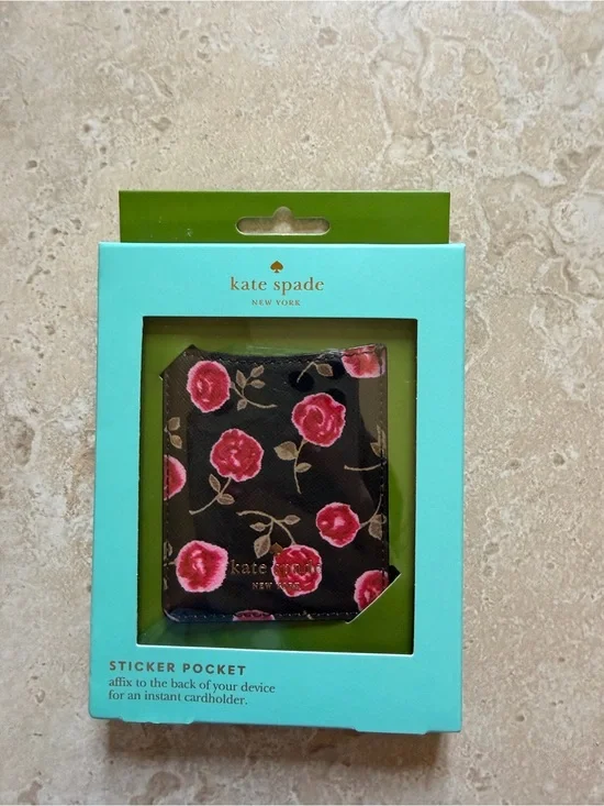 kate spade new york Hazy Rose Sticker Pocket Phone Cardholder - black and pink