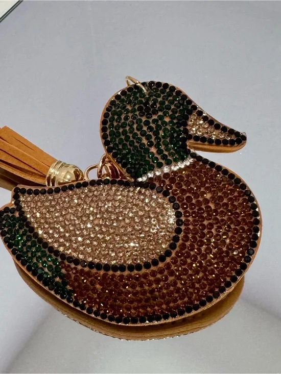 New Crystal Duck Keychain/ Bag  Charm in Brown and Green