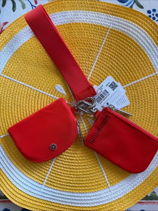 lululemon athletica Red Wristlet Keychain Pouch Set