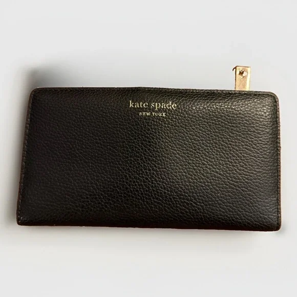 Kate Spade New York Black Leather Wallet Card Holder 6.75