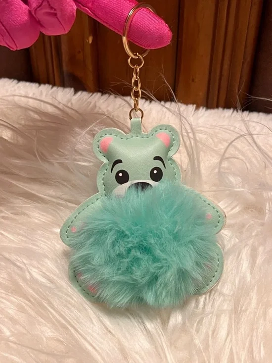 Mint Plush Bear Pom Keychain  or bag charm