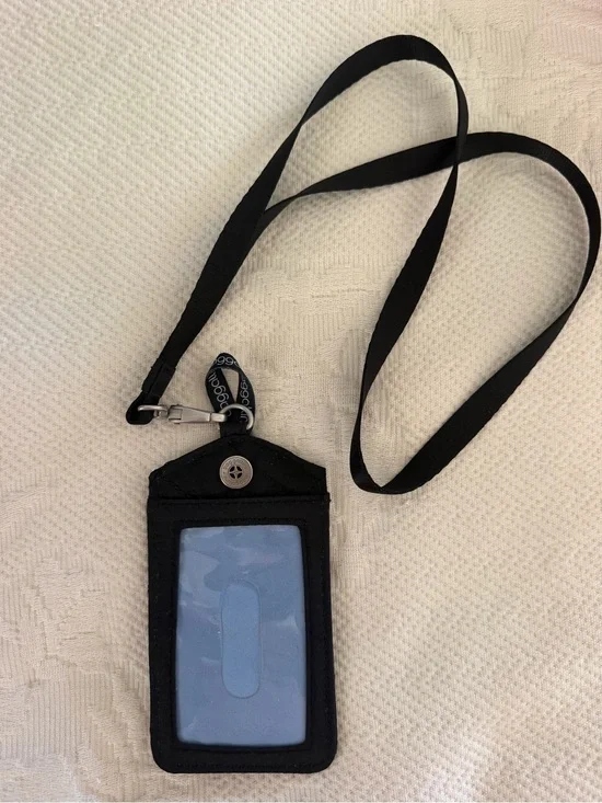 Baggallini Black Quilted RFID ID Card Badge Lanyard
