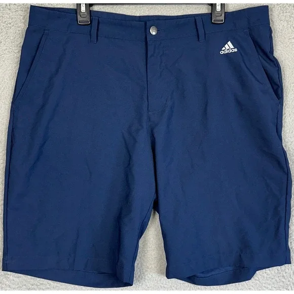 Adidas Shorts Mens 38 Navy Blue Chino Golf Performance Activewear Flat Front
