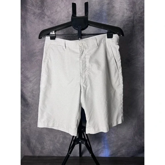 PGA Tour Golf Shorts Windowpane Plaid Performance White Gray Men's 32