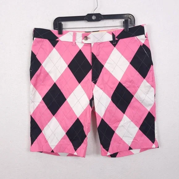 Loudmouth Golf Chino Shorts  Mens Size 38 Pink Balck Argyle Classic Preppy Y2K