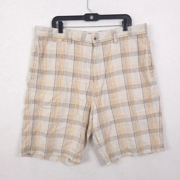 Tommy Bahama Linen Silk Shorts Size 38 Plaid Beach Resortwear Vocation Travel