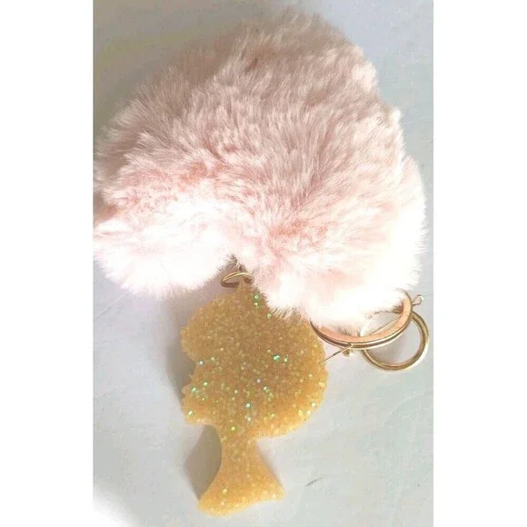 Afro Women Custom Glitter Keychain With Heart Pom Pom  Lobster Clasp Handmade