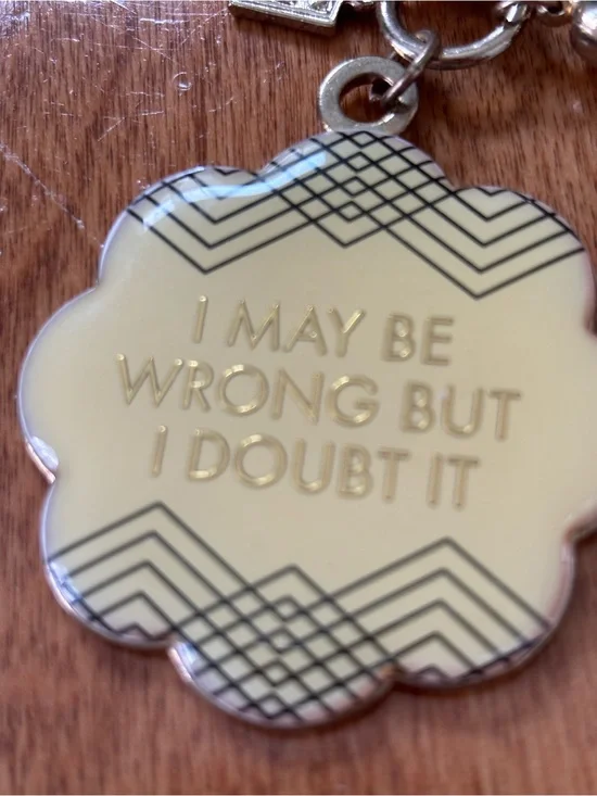 Cream Enamel Keychain with Gold Lettering - Unbranded