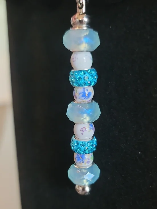 Blue Beaded Dangle Keychain