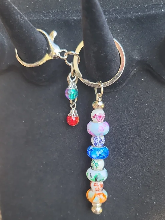 Colorful Beaded Keychain with Floral Glass Beads