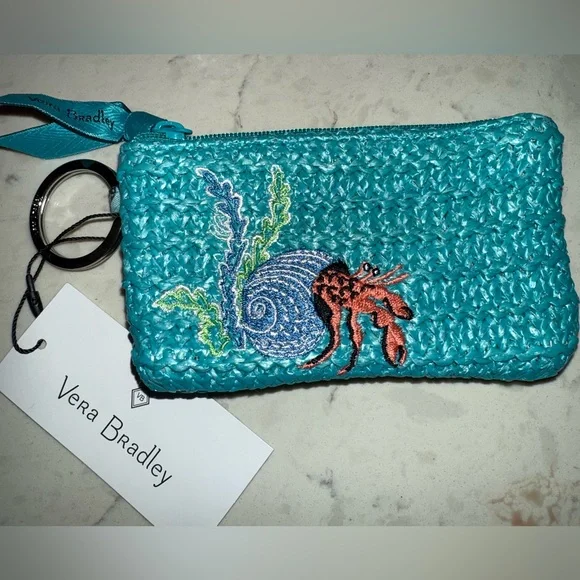Vera Bradley Turquoise & Sea Animal ID Business Card Holder