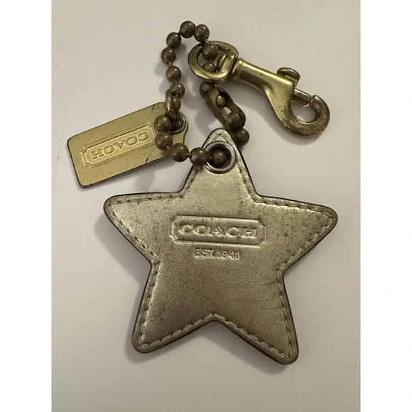 Coach Silver Star Metal & Rhinestone Charm Key Chain Vintage Y2K
