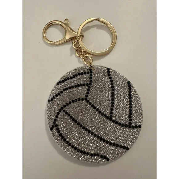 Volleyball Key Chain Bag Charm Sparkly Rhinestones Sports Backpack Gift New