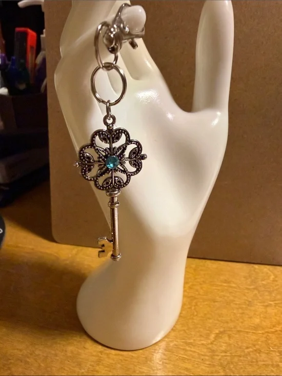 Ornate Key Keychain with Teal Stone