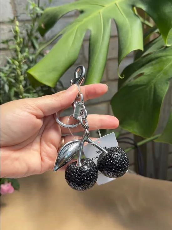 Coach Black Rhinestone Cherry Bag Charm Keyring