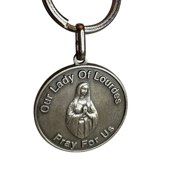 Our Lady of Lourdes Mary Pray For Us Trinity Missions Keychain Vintage Religious