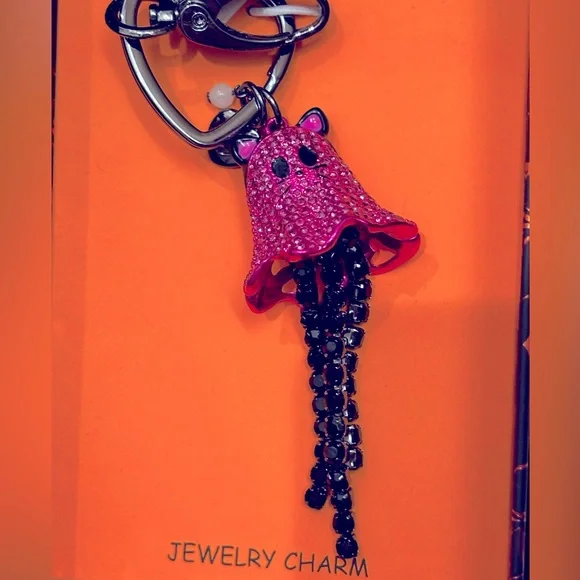 NIB Betsey Johnson sparkly pink ghost mouse (cat?) jellyfish Jewelry Charm