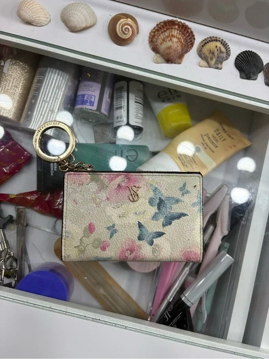 Victoria's Secret Floral & Butterfly Keychain Card Holder - Cream, Pink, Blue