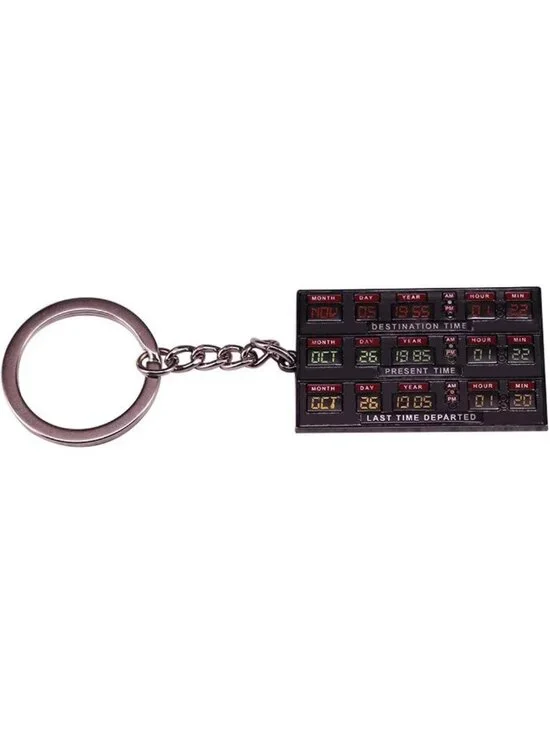 Retro Time Travel Keychain - Delorean, Doc Brown & Marty McFly Inspired Key Ring