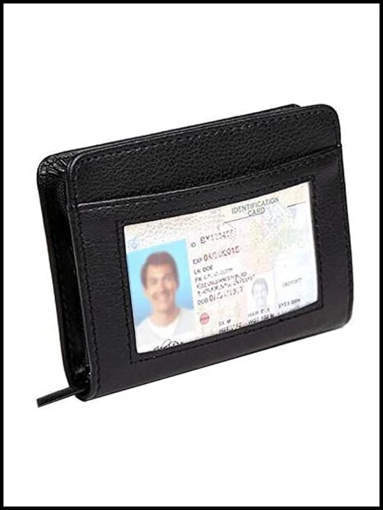 RFID Blocking Leather Credit Card Holder Wallet with Zipper