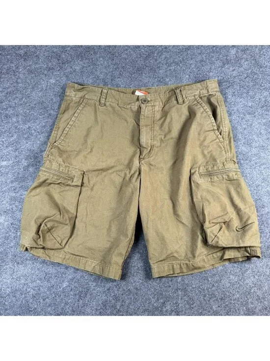 Nike Cargo Shorts Mens Size 36 Brown Canvas Zip Pocket Athletic Dept Casual
