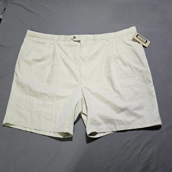 Sansabelt Pleated Shorts Mens 52 Cream Off White Hidden Elastic Waistband NWT