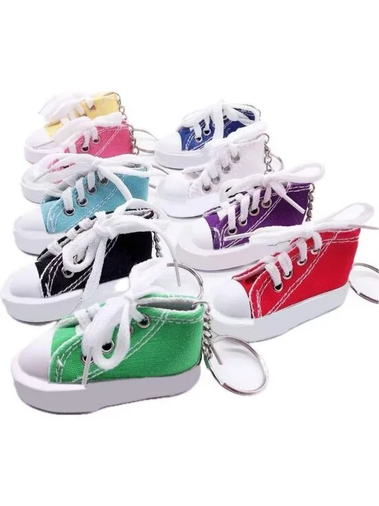 24PCS Mini Canvas Sneaker Keychains - 3 Inch Shoe Keyring Decorations for Gifts