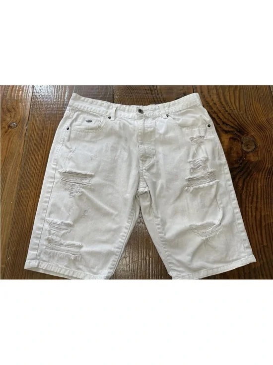 SouthPole Men’s 34 Ivory Distressed  Urban Streetwear Shorts Y2K