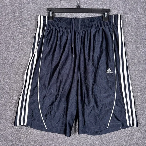 Vintage Adidas Basketball Shorts Men Large Blue White Striped Dazzle Shiny Silky