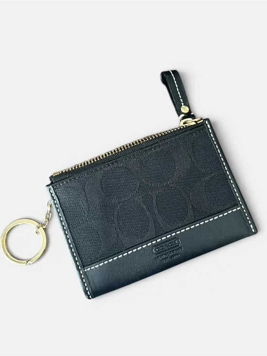 Coach Black Signature Zip Card Case