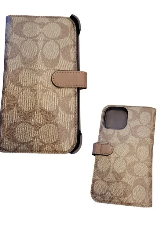 Coach Signature Print Hard Sided Folio  iPhone Phone Case/Cover