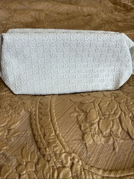 Tory Burch White Embossed Logo Cosmetic Pouch