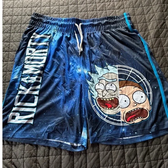 Rick and Morty Mens Galaxy Mesh Basketball Shorts Blue Black 2XL Adult Swim