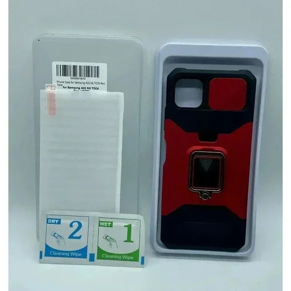 Premium Kick Stand Cardholder Case for Samsung‎ A22 5G Shockproof Black & Red