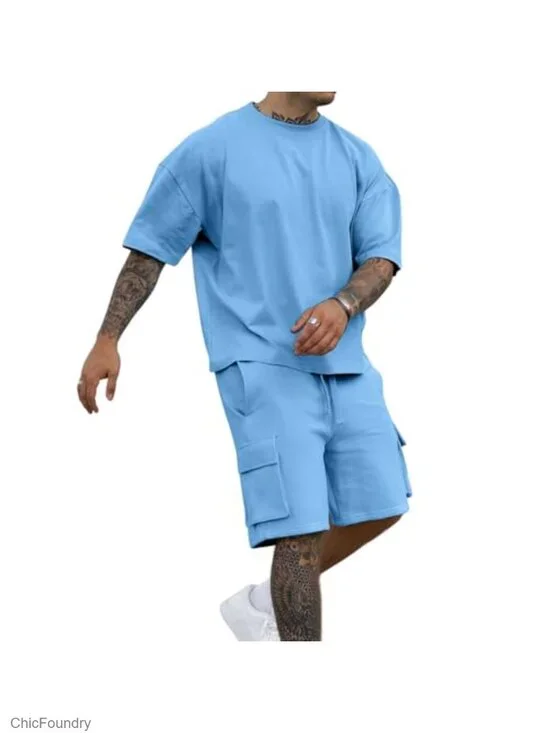 Men's 2 Piece Short Set Cargo Tracksuit Athletic Summer Outfit