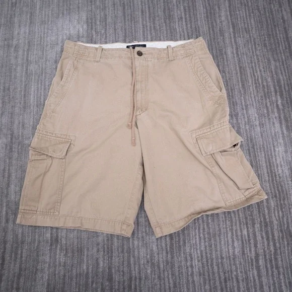 Banana Republic Mens Khaki Cargo Shorts Size 35 Tan Cotton Drawstring Utility