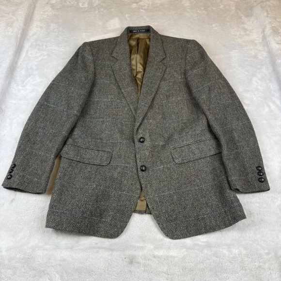 Avoca Man Ireland Pure New Wool Herringbone Windowpane Blazer‎ Brown 42