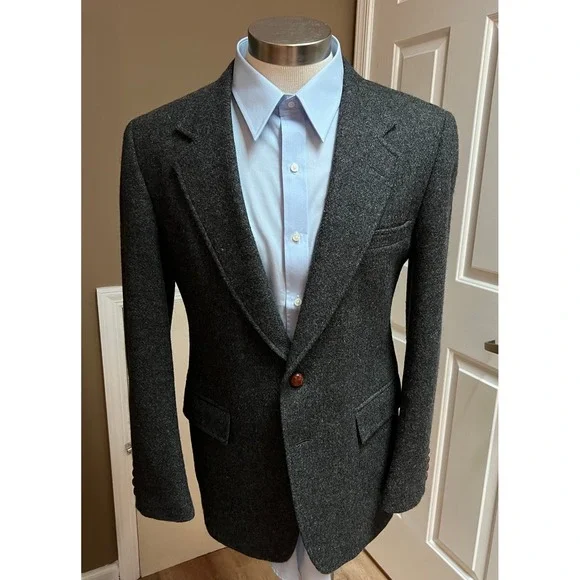 Evan‎ Picone Tailored For Pomeroy's Gray Wool Blazer Size 40 Reg woven button