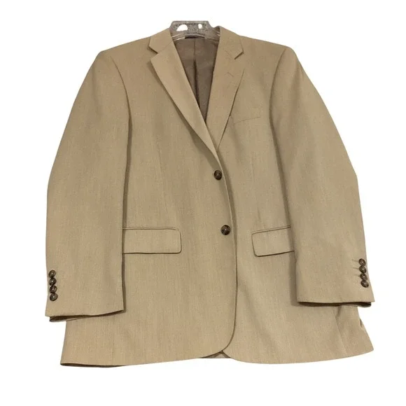 Adolfo‎ Suit Mens 32x29 Tan 2-Piece Interview Blazer Trousers Textured Khaki