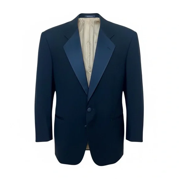 🎩 Perry Ellis Black Tuxedo‎ Jacket Satin Lapel 43S Short Formal Blazer