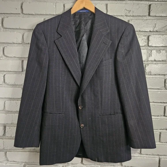 Vintage Chaps Ralph Lauren Mens Blazer‎ 38R Wool Grey Pinstripe Sport Coat