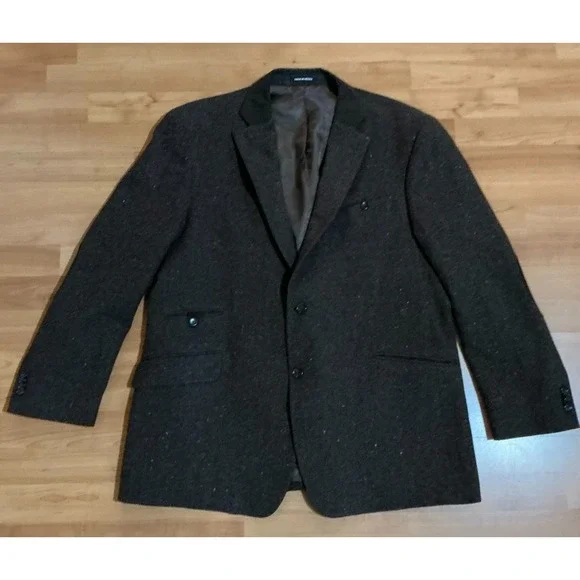Paul‎ Frederick 46R Wool Sport Coat Blazer Black Flecked Elbow Patch Jacket Mens