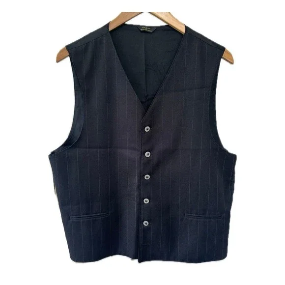 F&T Apparel Men's Pinstripe Button Down Lined Tuxedo Vest Prom Wedding Formal L