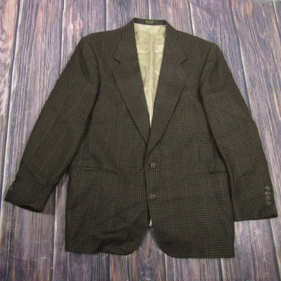 Oscar De La Renta Sport‎ Coat Mens L Brown Check Wool Tweed 2 Button Blazer
