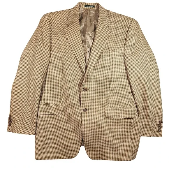 Lauren Ralph Lauren Blazer Mens 44L Brown Houndstooth Check Silk Wool Sport Coat
