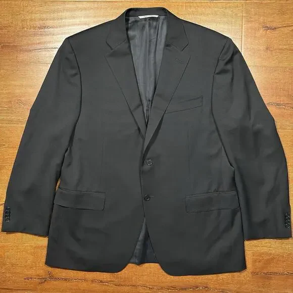 Canali Suit Blazer Jacket Mens 46R Black Wool 2 Button Designer Luxury Career