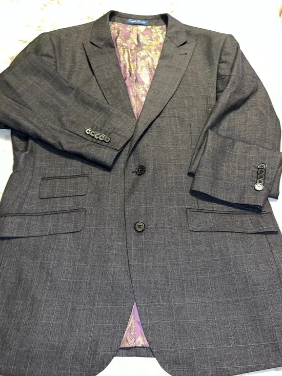 English Laundry Gray Windowpane Sport Coat with Purple Paisley Lining