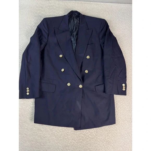 Vintage Burberrys Blazer Mens 44 Navy Blue Wool Double Breasted Gold Buttons 90s