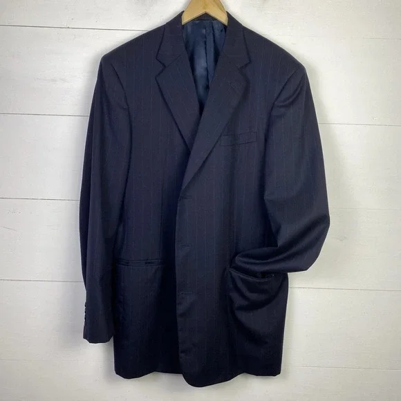 VTG‎ Tom James Blazer Navy Pinstripe 44-46L? Sport Coat USA Made Academia