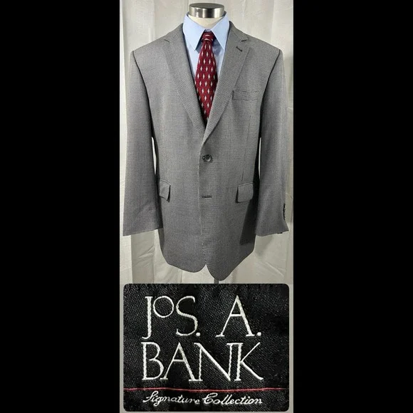 Jos. A. Bank Signature Collection 44R Wool Houndstooth Blazer Grey
